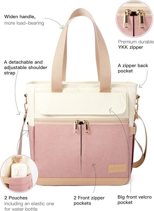 JOYHILL Insulated Lunch Bag - Leakproof Tote with Shoulder Strap | Reusable Cooler for Work, Picnic, Beach (Pink)