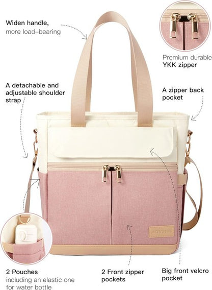 JOYHILL Insulated Lunch Bag - Leakproof Tote with Shoulder Strap | Reusable Cooler for Work, Picnic, Beach (Pink)