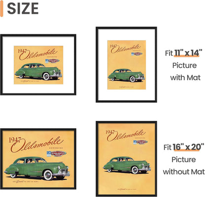Upsimples 16x20 Picture Frame Set of 5 - Versatile Display for 11x14 with Mat or 16x20 Without - Black