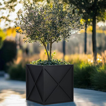 BAYN Metal Square Planter Box - Modern Heavy-Duty Design with Drainage Holes | Black, 17”x17”x18”