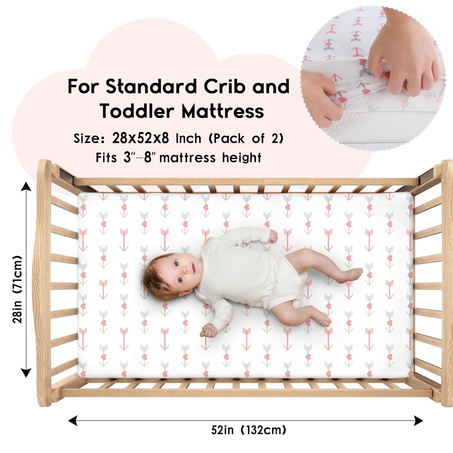 Yoofoss Fitted Baby Crib Sheets - Super Soft Microfiber 2-Pack for Standard Crib & Toddler Mattress | 28x52x8in (Arrow)