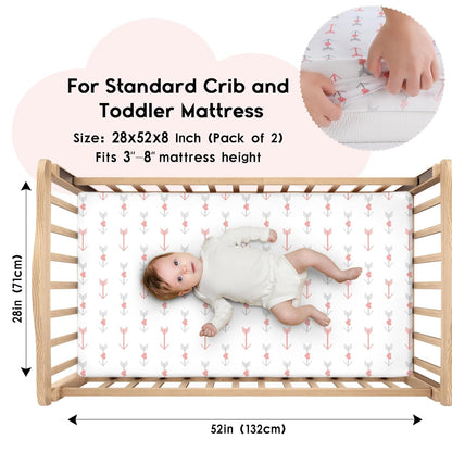 Yoofoss Fitted Baby Crib Sheets - Super Soft Microfiber 2-Pack for Standard Crib & Toddler Mattress | 28x52x8in (Arrow)