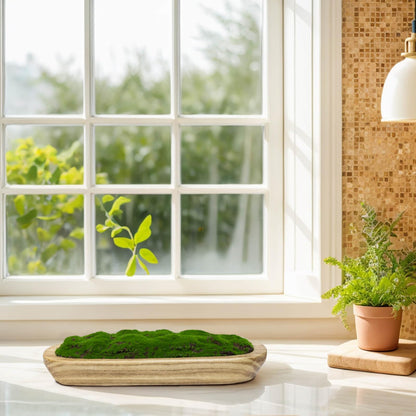 NAHARO Moss Wood Bowl,Natural Oblong Decorative Dough Bowl, Artificial Moss Bowl Centerpiece for Wedding Table Centerpiece, Home Decoration, Living Room, Office, No Maintenance