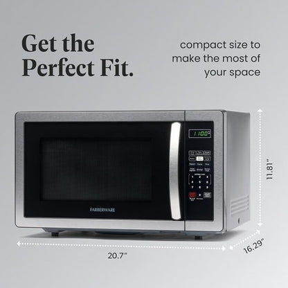 Farberware 1.1 Cu. Ft. Microwave Oven - 1000 Watts, Auto Cook, Defrost & Child Safety Lock | Stainless Steel