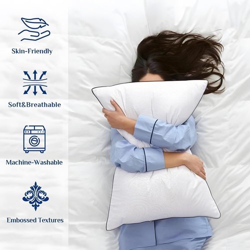 JOLLYVOGUE Queen Size Pillows - Soft Down Alternative Bed Pillows for Side & Back Sleepers | Set of 2