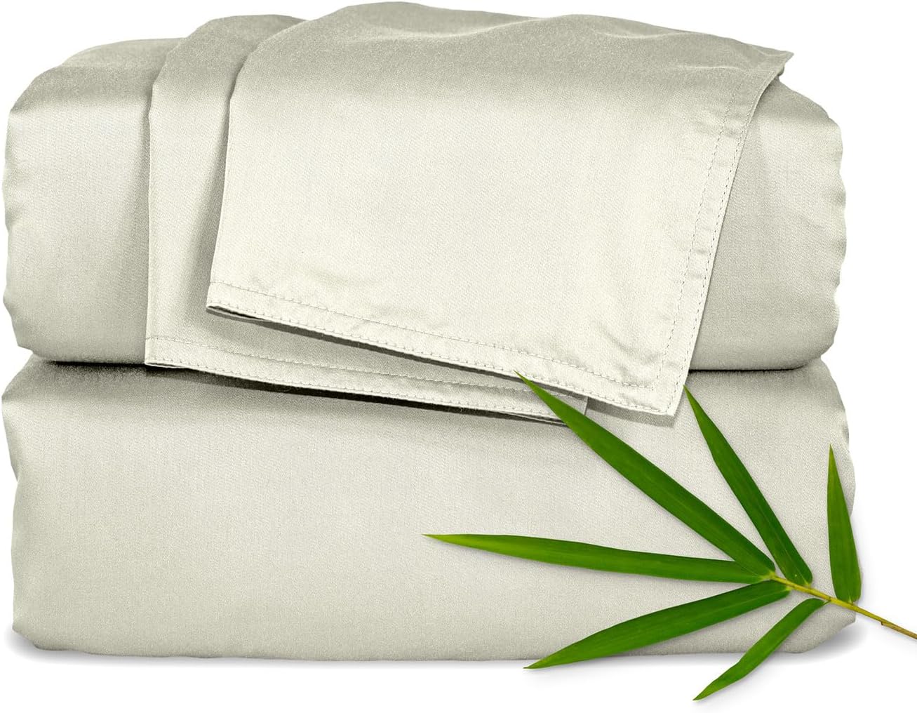 Pure Bamboo Queen Sheets - Luxuriously Soft & Cooling 100% Organic Viscose Bed Set | Birch Color, Double Stitching