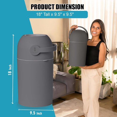 L.A. Baby Magic Diaper Pail - Odor-Free System with Child-Safe Lock - No Refills Needed - Gray