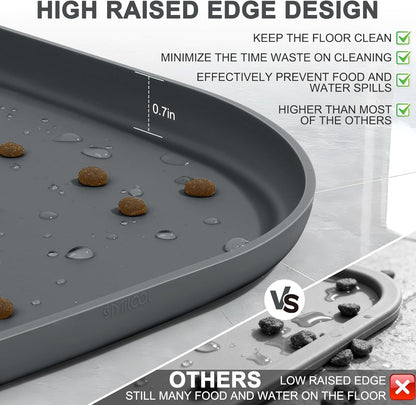 Skiennix Small Silicone Pet Food Mat - Waterproof Design with Raised Edges | 12 x 12 x 0.7 Dark Grey