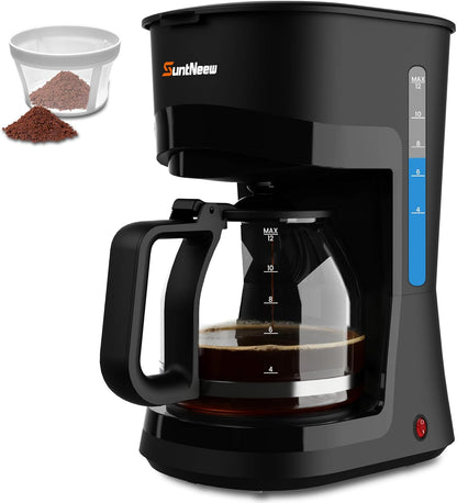 Skiennix 12-Cup Coffee Maker - 1.5L Drip Machine with One-Touch Brewing & Glass Carafe