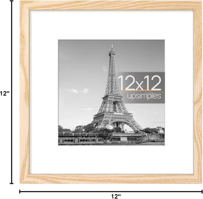Upsimples 12x12 Picture Frame - Display 8x8 Photos with Mat or 12x12 Without | Natural Wood Finish, 1 Pack