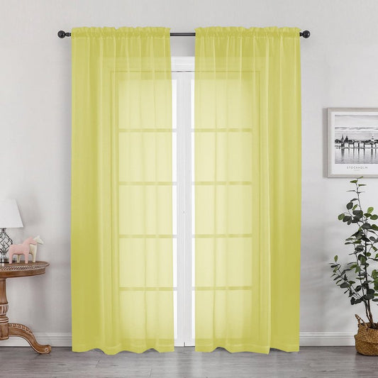 OWENIE Lemon Sheer Curtains for Bedroom Living Room 72 Inches Long 2 Panels Set, Modern Light Filtering Sheer Curtain Rod Pocket Clear Drapes for Window Sliding Door, Lemon, Each 42 x 72 Inch