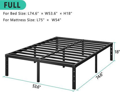 HLIPHA Metal Platform Bed Frame - 12-Inch Tall, Full Size, Heavy-Duty Support Slats, Easy Assembly - Black