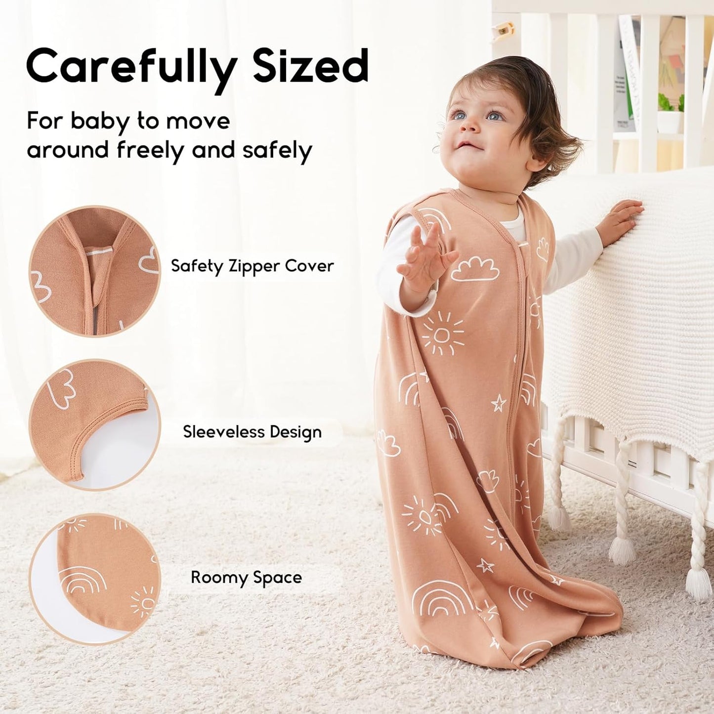 Yoofoss Baby Sleep Sack - 100% Organic Cotton Wearable Blanket for Infants | 6-12 Months, 3 Pack, 0.5 Tog