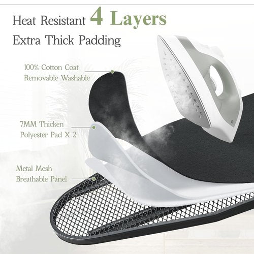 Ironing Board 48x15, Wide Heavy Duty Full Size Iron Board with Retractable Iron Rest, BlissBoard Sturdy Frame with Ultra Thick Padding, Heat-Resistant Cover, Height-Adjustable
