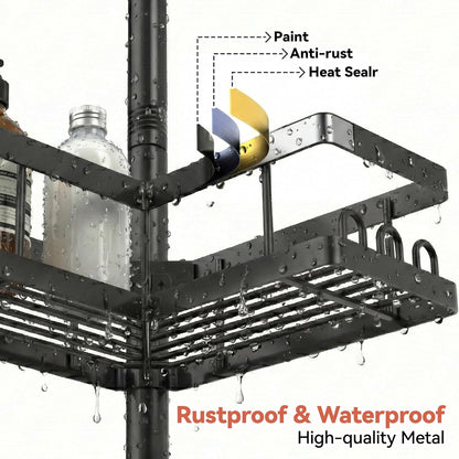 YASONIC Corner Shower Caddy - Adjustable Tension Pole Organizer | Rust-Resistant, No-Drill Installation, Black