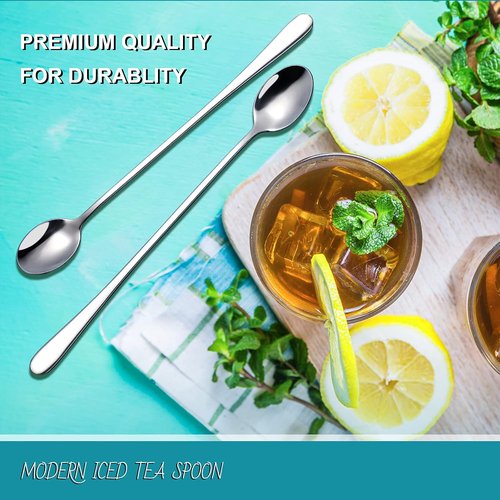 Hiware Iced Tea Spoon Set - 9-Inch Long Handle Stainless Steel Coffee & Ice Cream Spoons | Set of 4