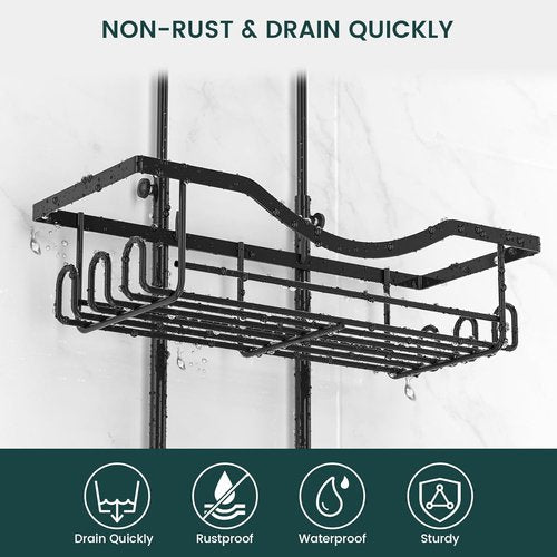 Adjustable Shower Caddy by Regine Switzerland - Rustproof Organizer with Hooks | Large Capacity, Black