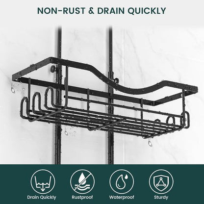 Adjustable Shower Caddy by Regine Switzerland - Rustproof Organizer with Hooks | Large Capacity, Black