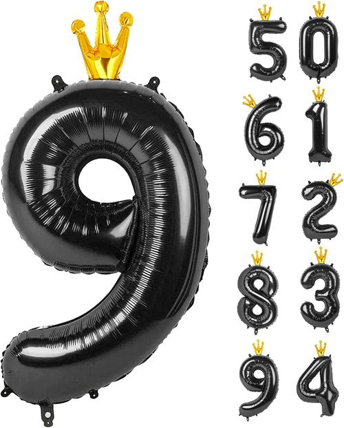 Black 9 Balloon - 40 Inch Giant Number Balloon for 9th, 19th, 29th & 90th Birthday Celebrations