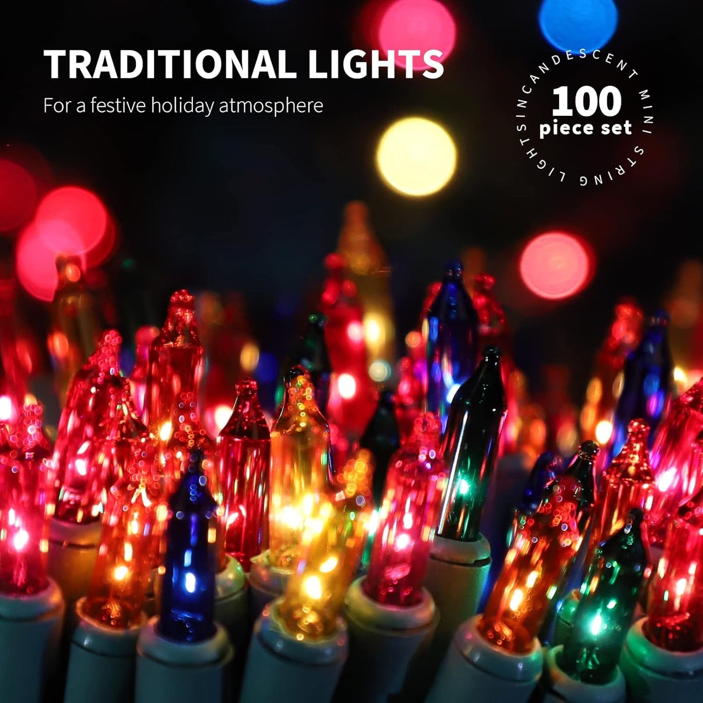 100LIGHTS Multi Extra-Bright Christmas Decorative Lights - 5.98m Waterproof Mini String Light Set for Home & Garden