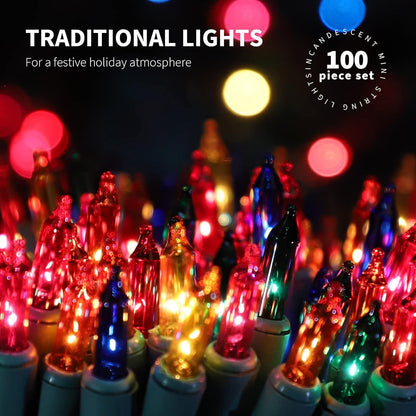 100LIGHTS Multi Extra-Bright Christmas Decorative Lights - 5.98m Waterproof Mini String Light Set for Home & Garden