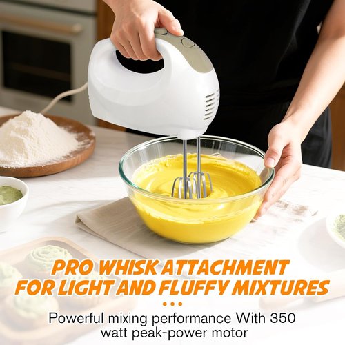 Hand Mixer - Skiennix 5-Speed Electric Kitchen Mixer with 5 Stainless Steel Accessories | Ivory