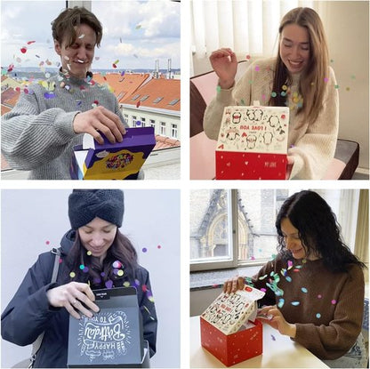 FETTIPOP Confetti Surprise Gift Box - Black Premium Exploding Prank Kit | 7.2x5.5x4.3 in.