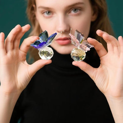 Kanpura Crystal Butterfly Figurines - Elegant Glass Statues with Clear Ball Base | 2 Pcs Set in Pink