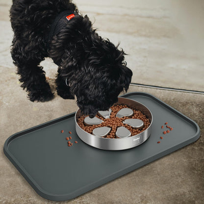 Pet Feeding Mat - Water-Proof Silicone with Raised Edge | Anti-Slip, BPA-Free, 23.5x13.5 Inch, Gray