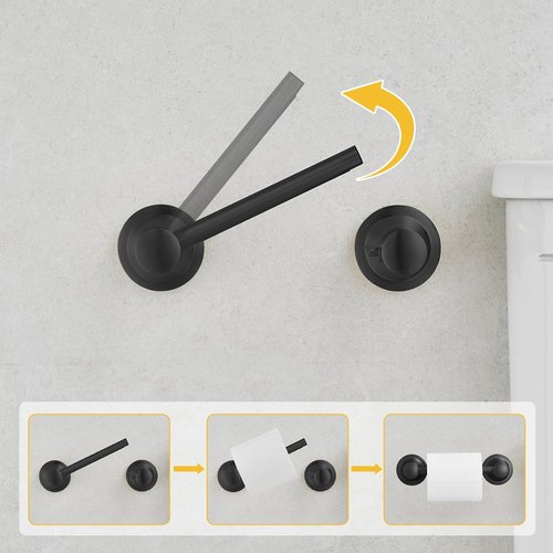 BESy Wall Mounted Toilet Paper Holder - Rustproof Stainless Steel with Flexible Pivoting Handle | Matte Black Finish