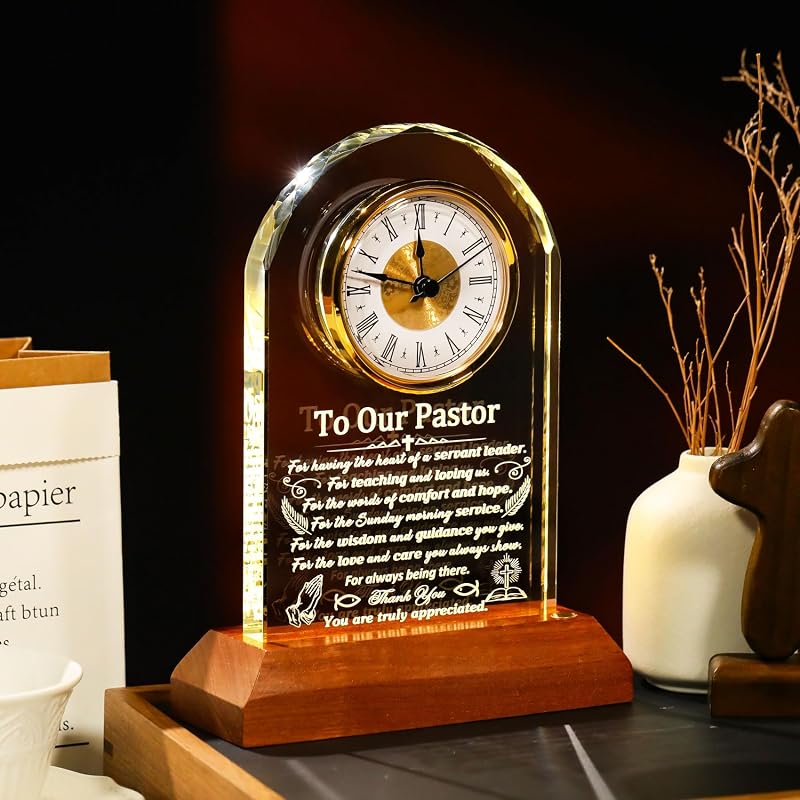 Pastor Crystal Clock Keepsake - Variation: Pastor