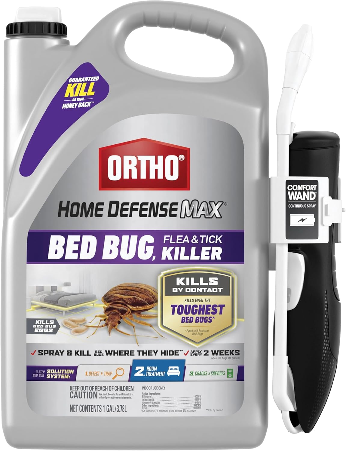 Ortho Home Defense Max Insect Spray - Effective Bed Bug, Flea & Tick Killer with Comfort Wand, 1 Gallon