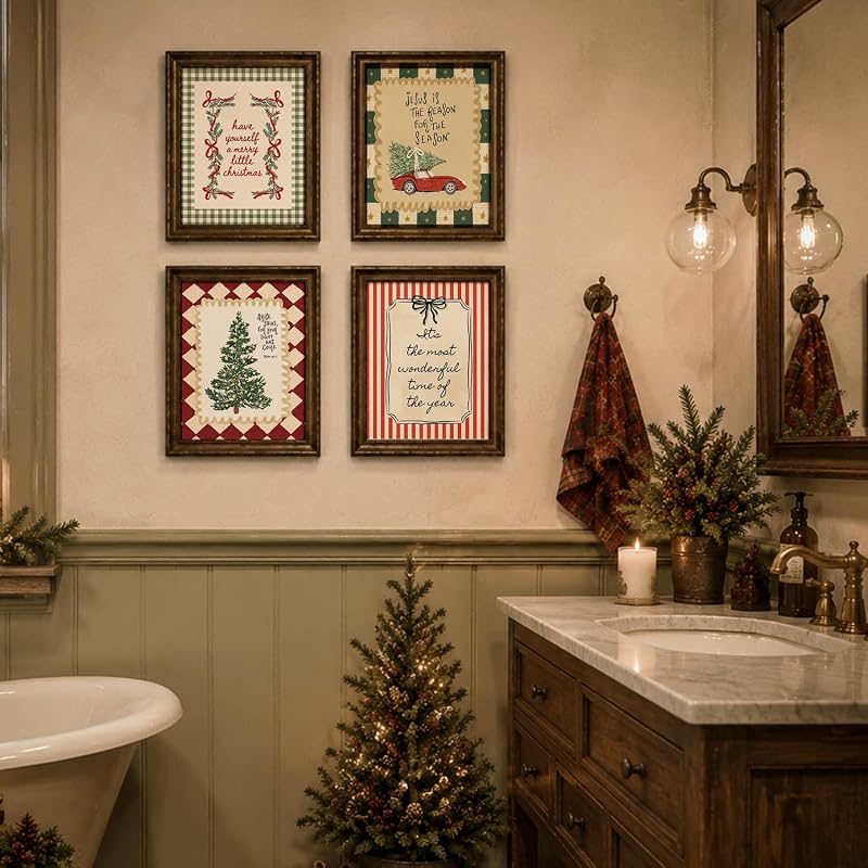 Christmas Wall Art Set - 4 Prints 8x10 in, Includes Christmas Tree1 Variation