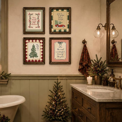 Christmas Wall Art Set - 4 Prints 8x10 in, Includes Christmas Tree1 Variation