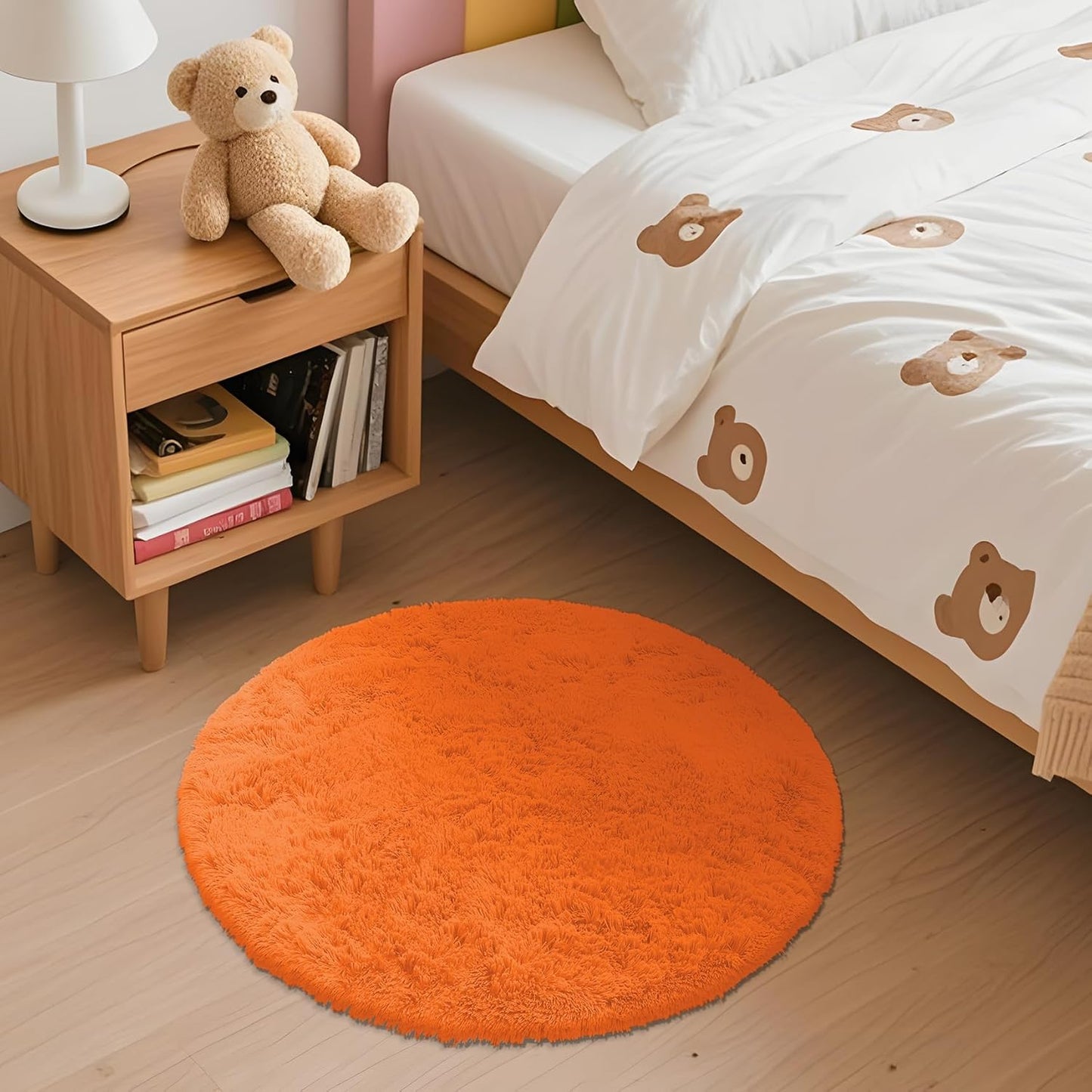 OLANLY Orange Round Rug - Soft, Machine Washable Shaggy Carpet for Bedroom or Living Room | 2 ft Circle