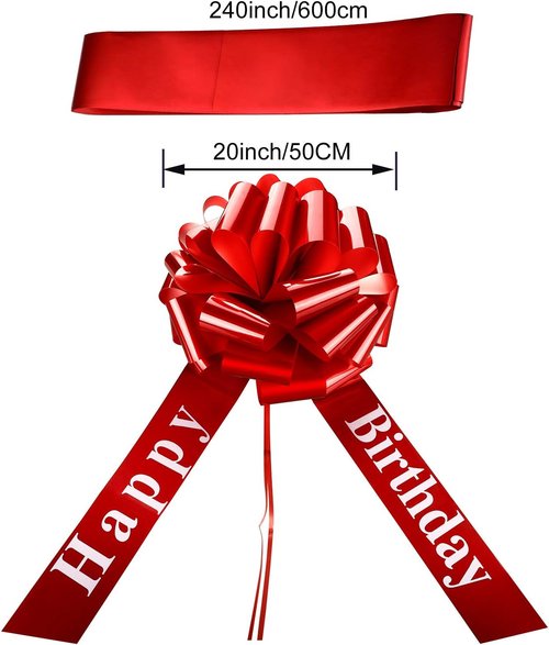 Happy Birthday Big Car Bow - Large Gift Wrapping Decoration for Parties | 20 Inches, Red