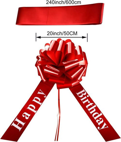 Happy Birthday Big Car Bow - Large Gift Wrapping Decoration for Parties | 20 Inches, Red