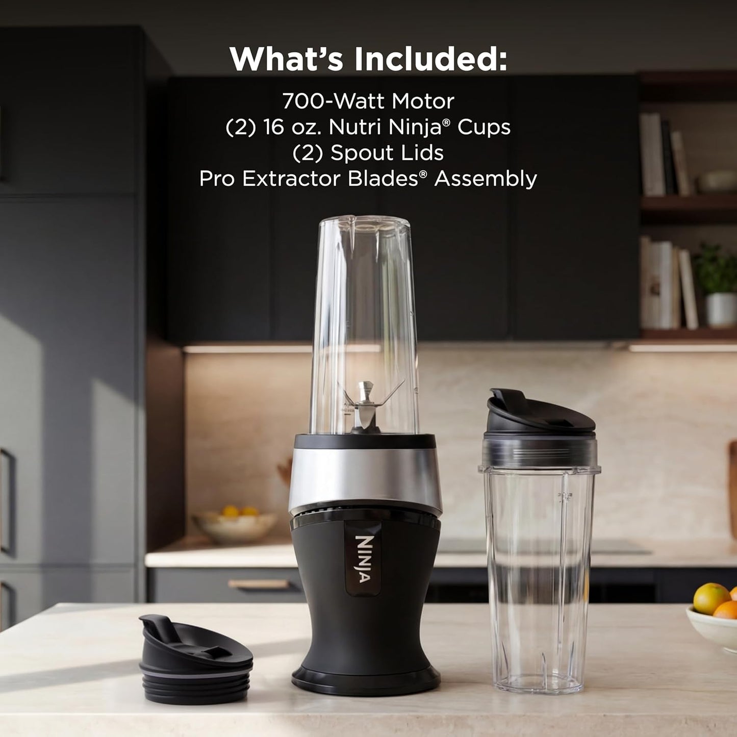 Ninja Fit Compact Personal Blender - Portable Smoothie Maker with 2 To-Go Cups & Lids | 700W | Black | QB3001SS