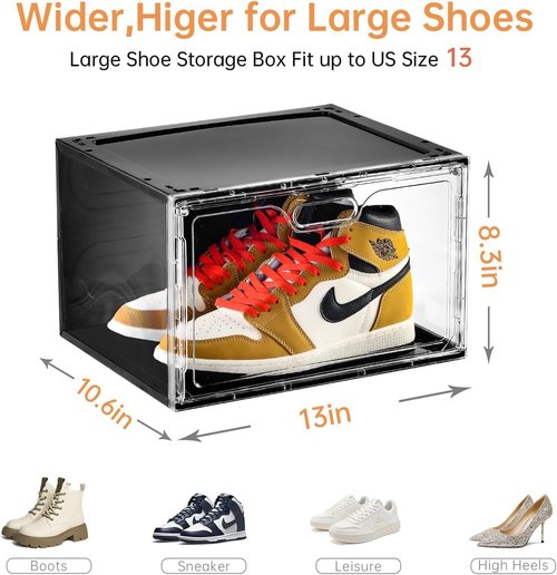 Amllas Shoe Storage Organizer - Stackable 8-Pack with Lids | Fits Up to US Size 13 Sneakers (13”x 10.6”x 8.3”)