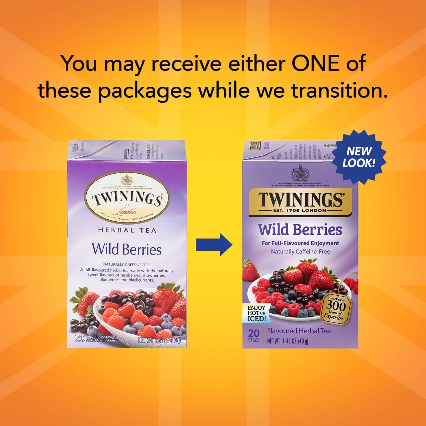 Twinings Wild Berries Tea - Caffeine-Free Herbal Infusion with Fresh Berry Flavors | 20 Individually Wrapped Bags (Pack of 2)