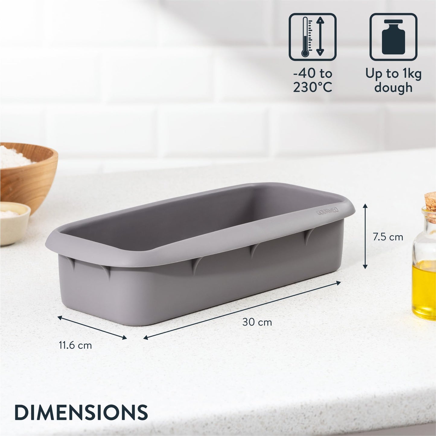 GOURMEO Rectangular Silicone Plumcake Pan 11 3/4 inch - Rectangular Cake Pan for Oven - Large Size with 2.2 lb Flour Dough Capacity