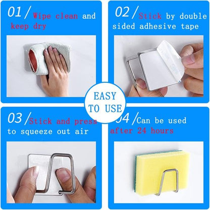 LYART Premium Sink Sponge Holder - 4Pcs SUS304 Stainless Steel, Waterproof & Rustproof, Quick Drying