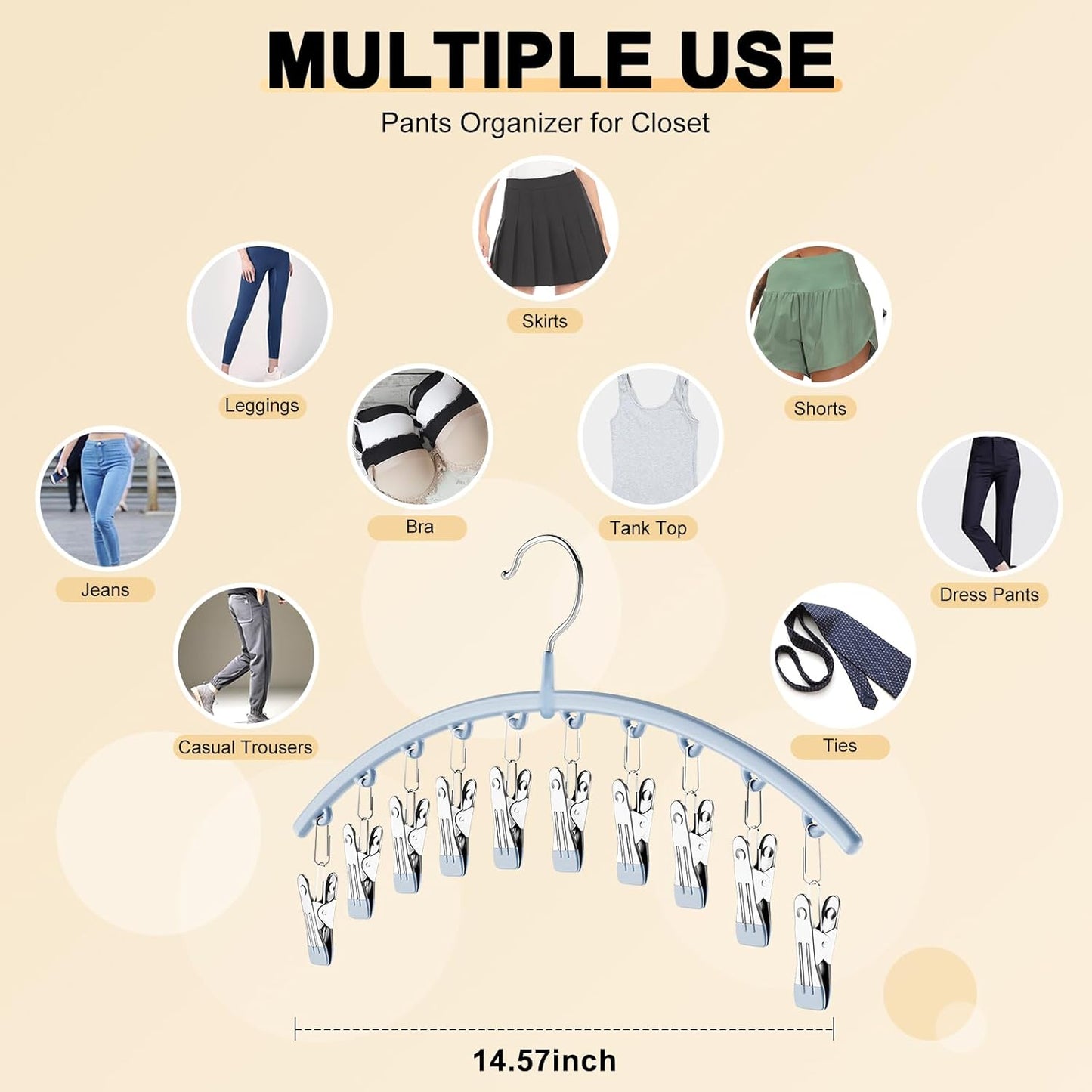 Volnamal Legging Organizer - Metal Yoga Pants Hanger with 10 Clips | Space-Saving 4-Pack in Blue