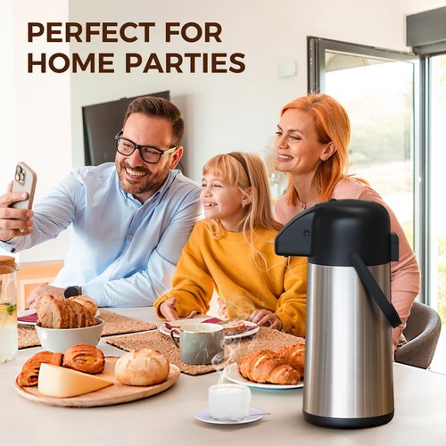 Coffee Carafe for Keeping Hot - 85OZ / 2.5L Airpot Coffee Dispenser with Pump - Large Coffee Thermos for Hot Drinks Tea Liquid - Insulated Stainless Steel Hot Water Beverage Dispenser Urn for Parties