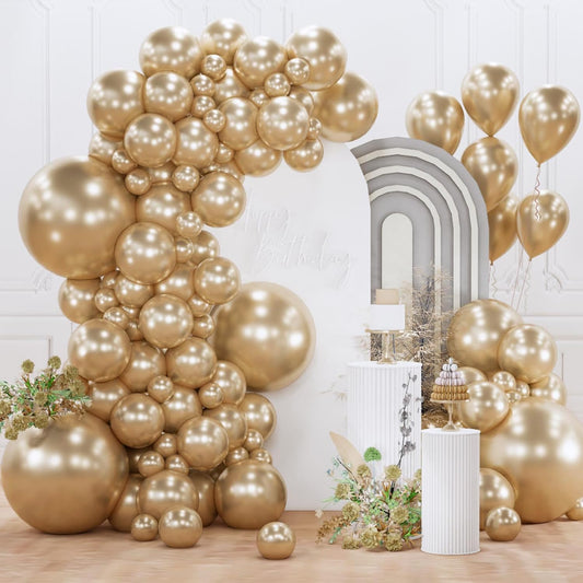 PartyWoo Metallic Gold Balloon Arch Kit - 154pcs in Various Sizes for Birthday, Graduation, Baby Shower & Wedding Decor | Chrome Gold