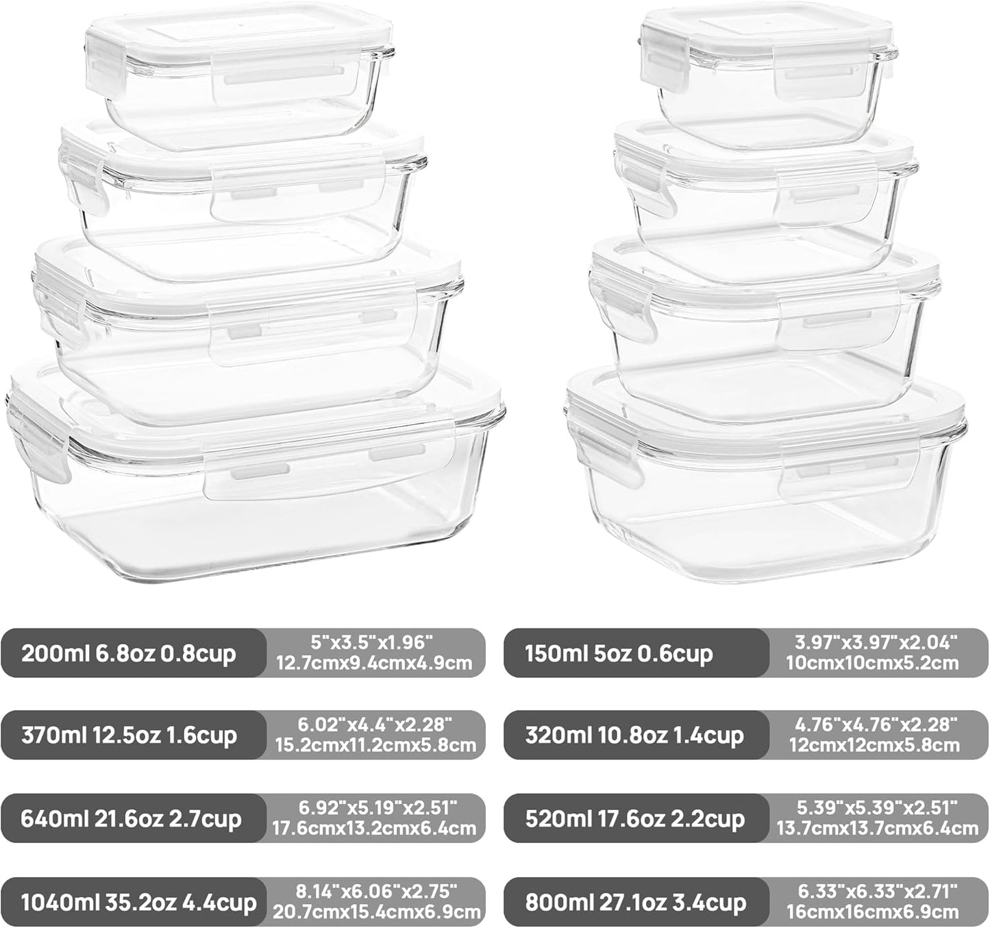 Vtopmart Glass Food Storage Containers - 8 Pack with Airtight Lids | BPA-Free Meal Prep for Microwave & Oven