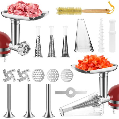 Fruit & Vegetable Strainer Attachment and Food Meat Grinder Attachment for Kitchenaid Stand Mixer with Sausage Stuffer Tubes and Fruits Juicer Auger Strainer