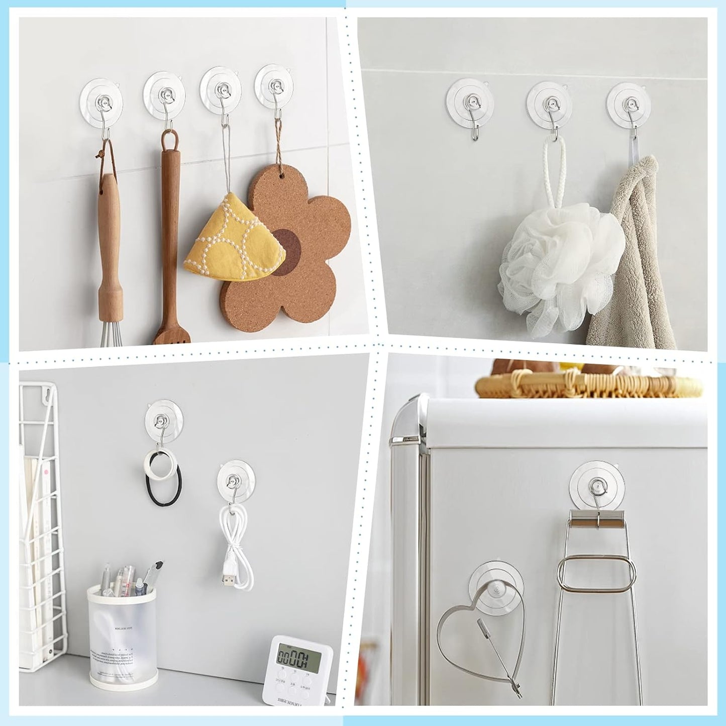 VIS'V Large Suction Cup Hooks - 2 Pcs with 12 Pcs Small Metal Hooks | Strong Hold & Versatile Use