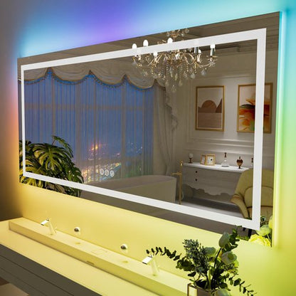 LOAAO RGB LED Bathroom Mirror - 55”x36” Large Anti-Fog & Dimmable Smart Vanity Mirror with Multiple Light Modes & Memory Function