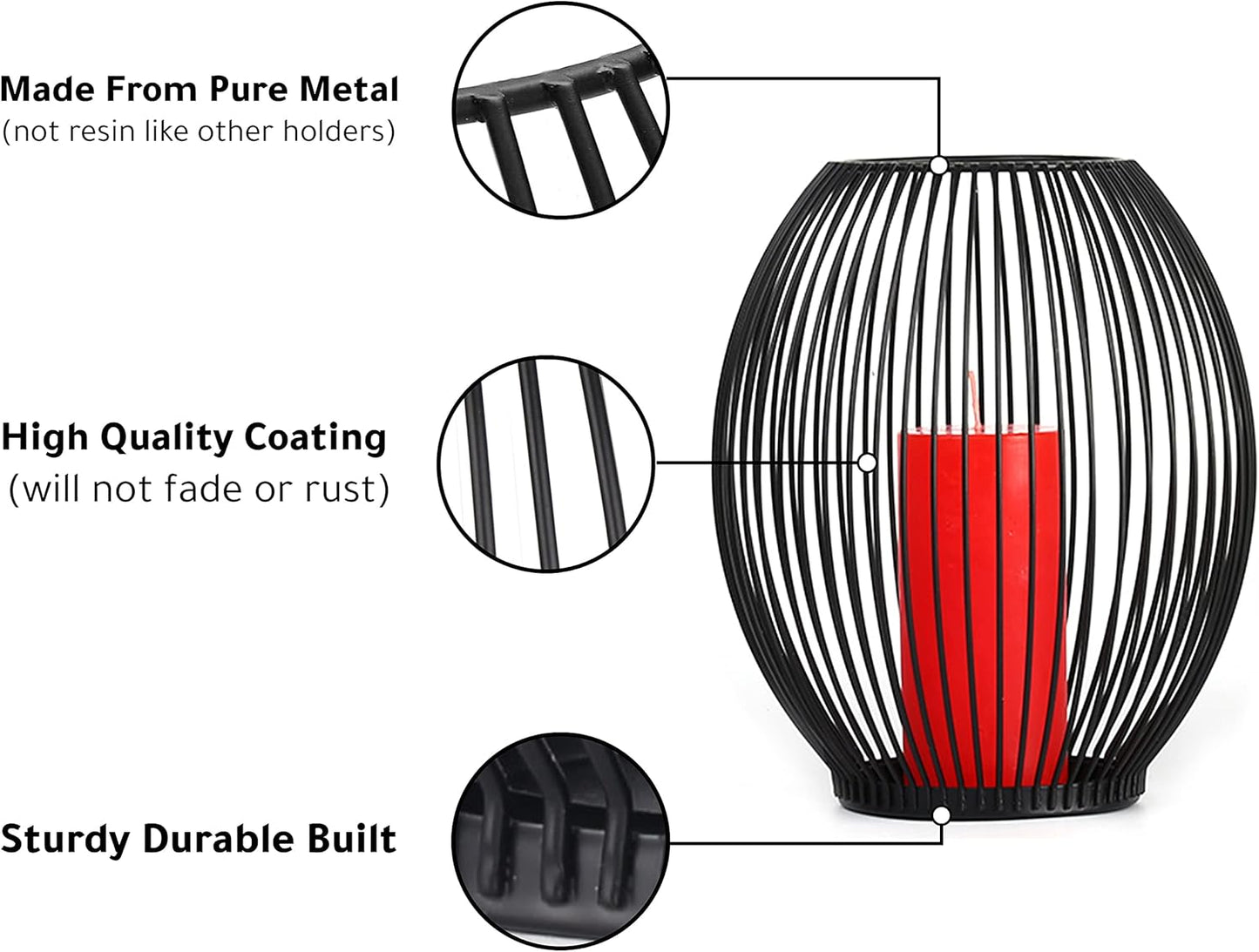 OLEEK Outdoor Candle Holders - Black Wire Pillar Holder for Patio & Table Centerpiece - Iron Lantern Decor